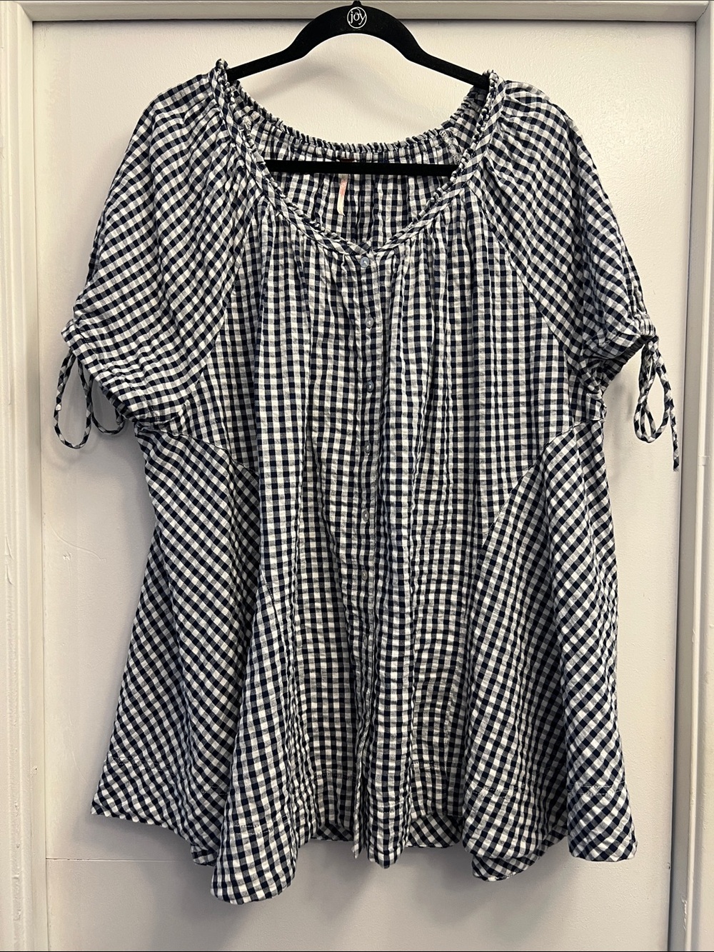 Free People Farley Navy and White Gingham Tunic Size Large